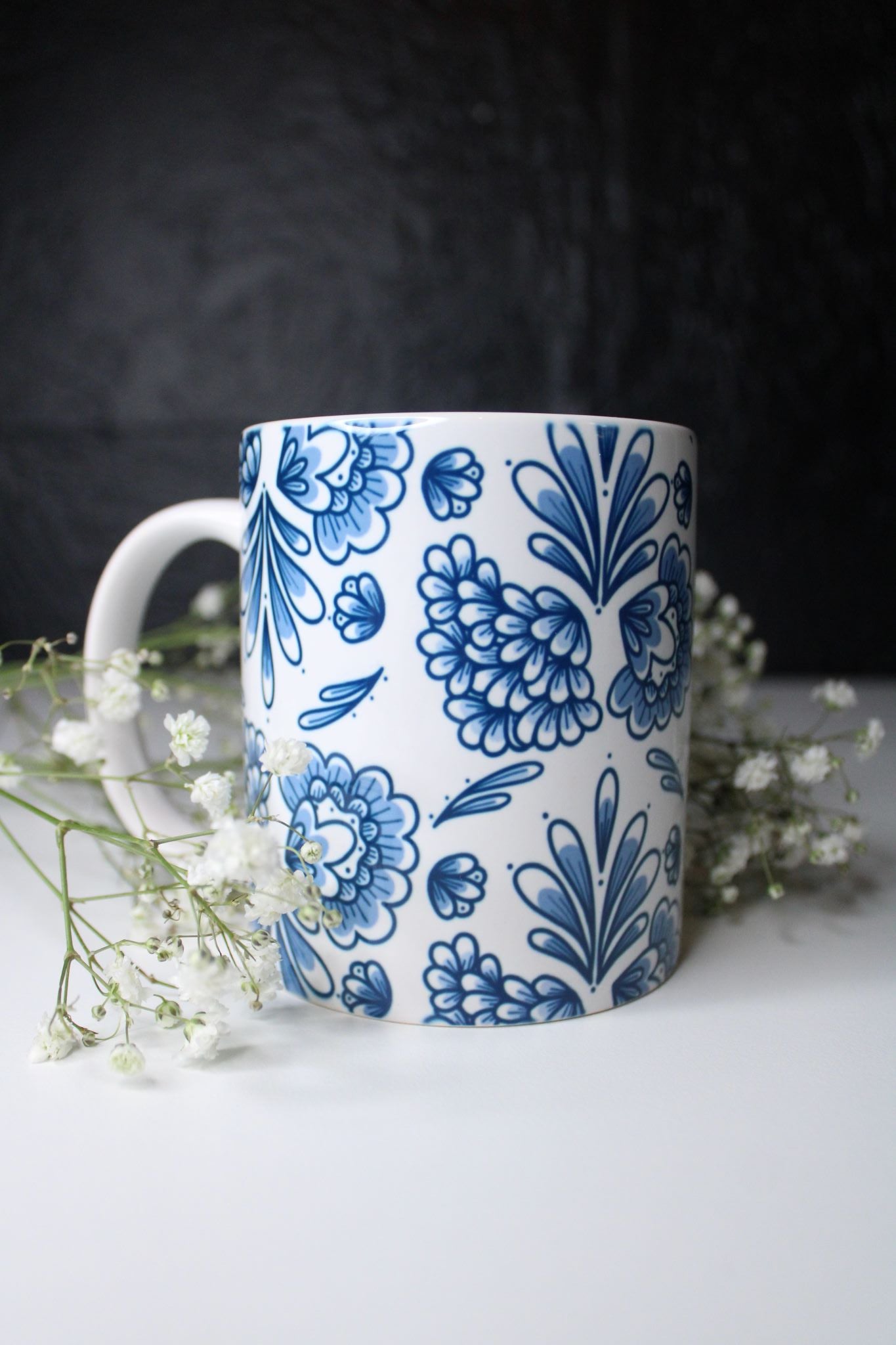 12 oz Blue Floral Coffee Mug