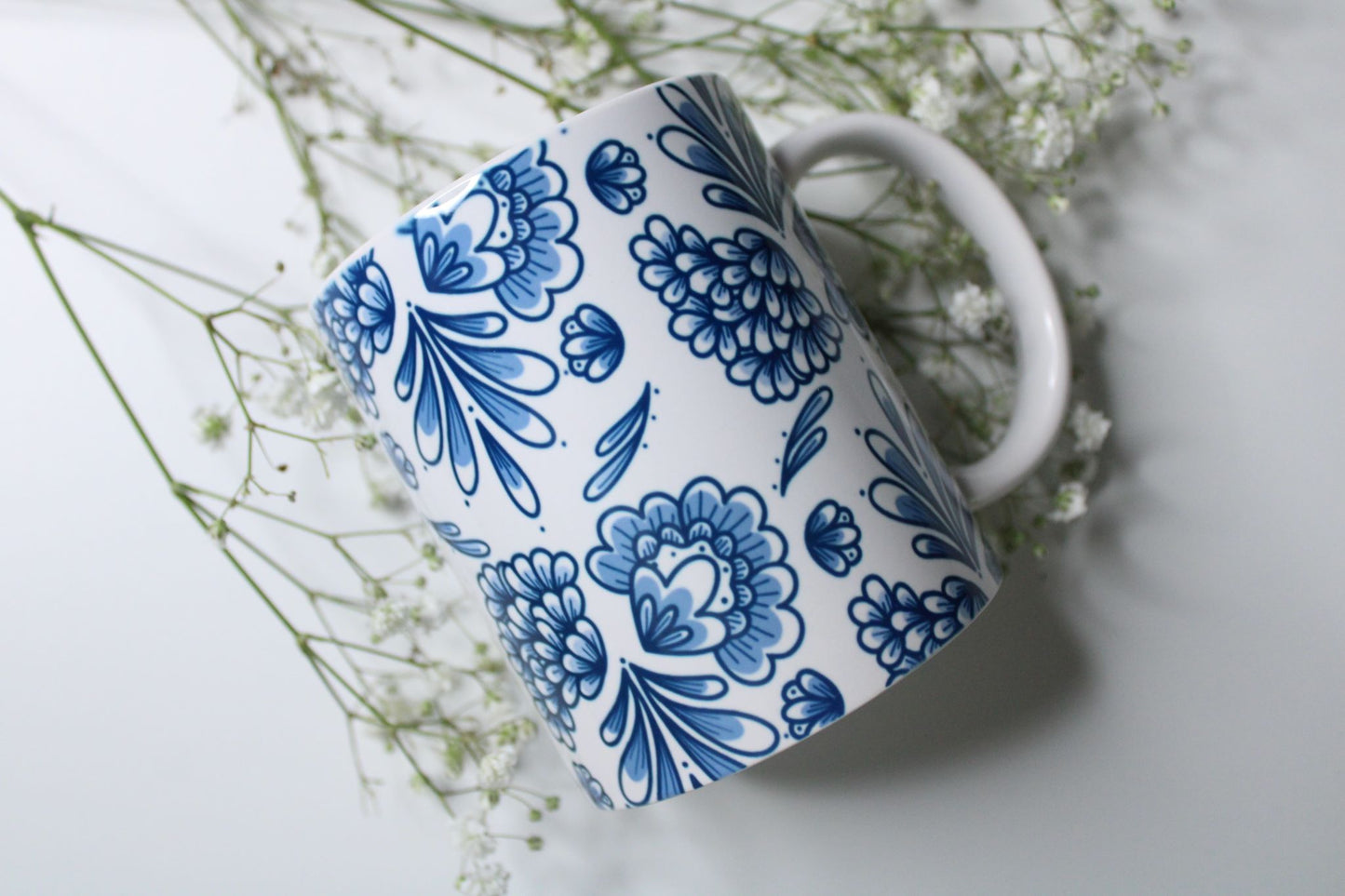 12 oz Blue Floral Coffee Mug